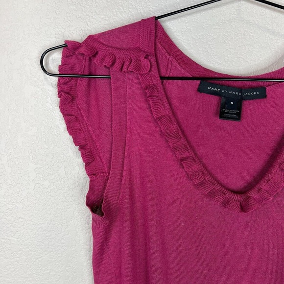 Marc by Marc‎ Jacobs Blouse Top Size Small Fuschia Silk Blend Ruffle Sleeve Knit - Picture 2 of 10
